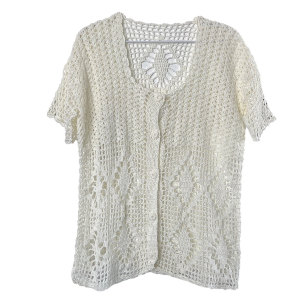 HANDMADE Crochet Button Down Blouse Cardigan Diamond Pattern